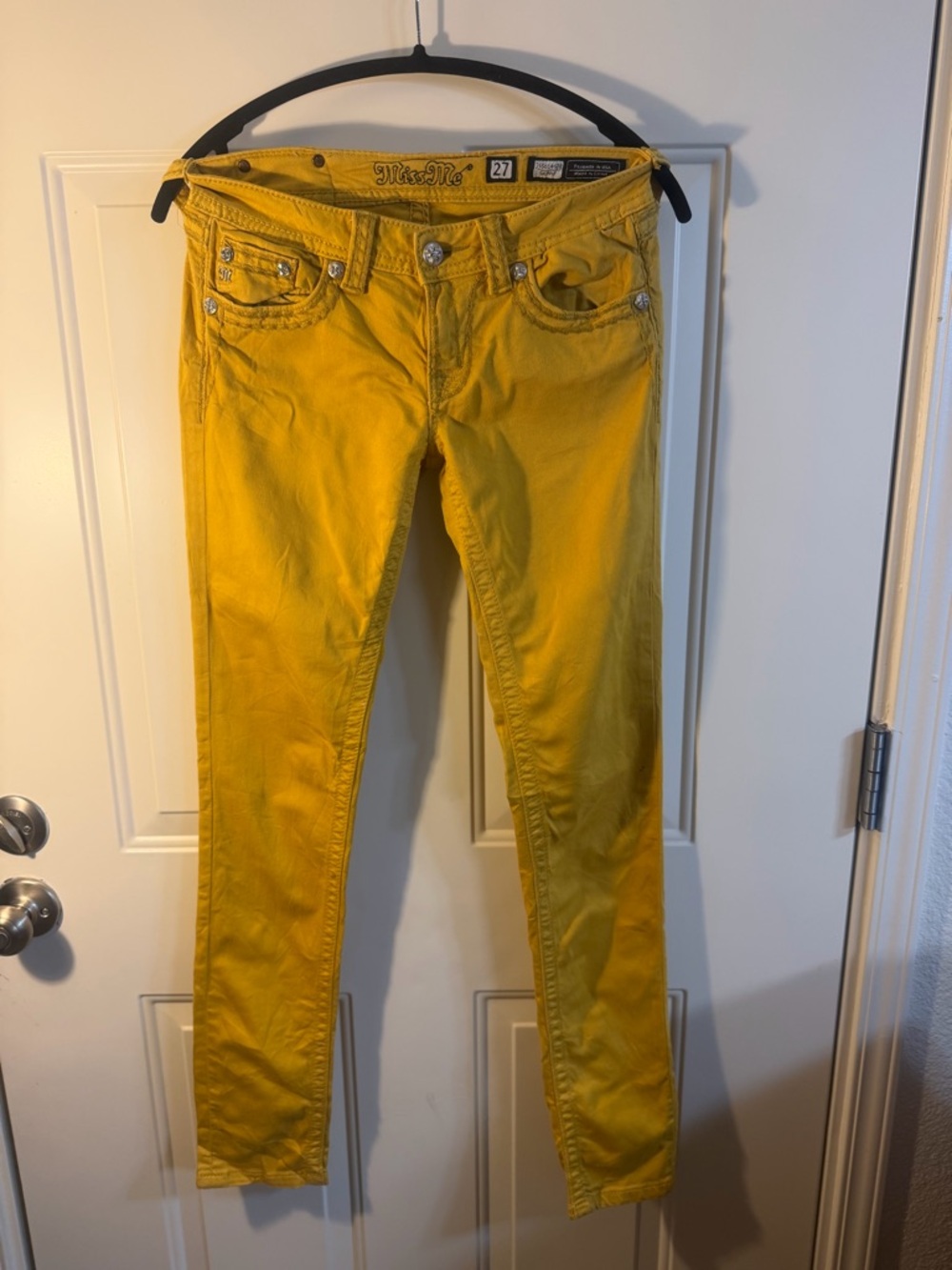 Miss Me Yellow Skinny Jeans Size 27 Studded Bling Denim